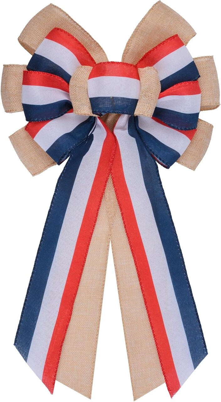 4th of July Bow for Wreath,Patriotic Decor Red White Blue American Flag Tree Topper Bow